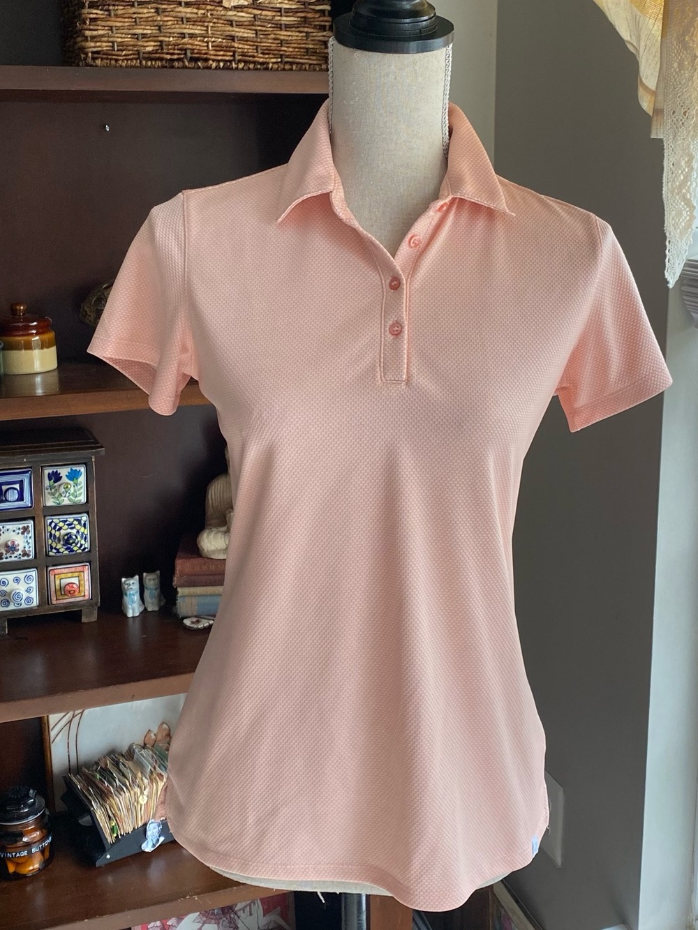 Lady Hagen Peach Short-Sleeve Button-Down Polo Size Small